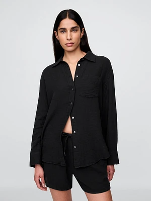 Cotton Gauze Button-Down Shirt
