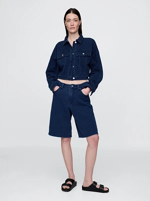11" Mid Rise French Terry Denim Longline Shorts