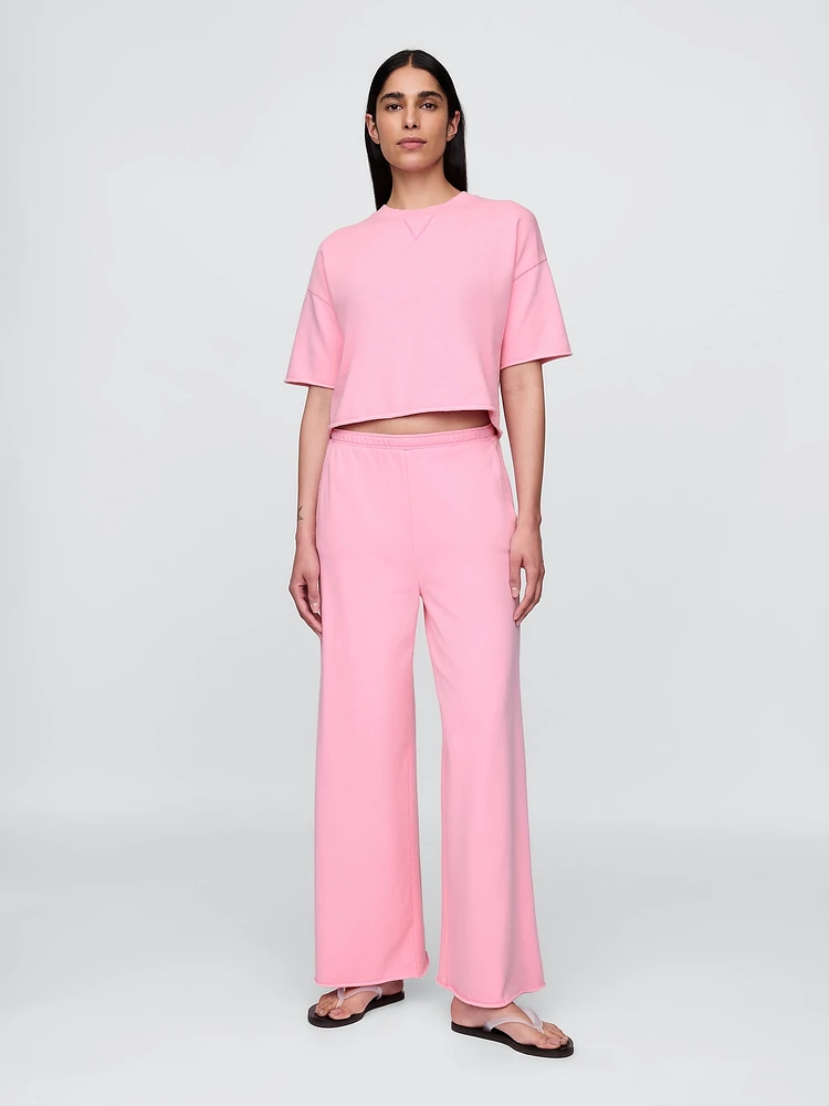 French Terry Wide-Leg Rolled-Hem Sweatpants
