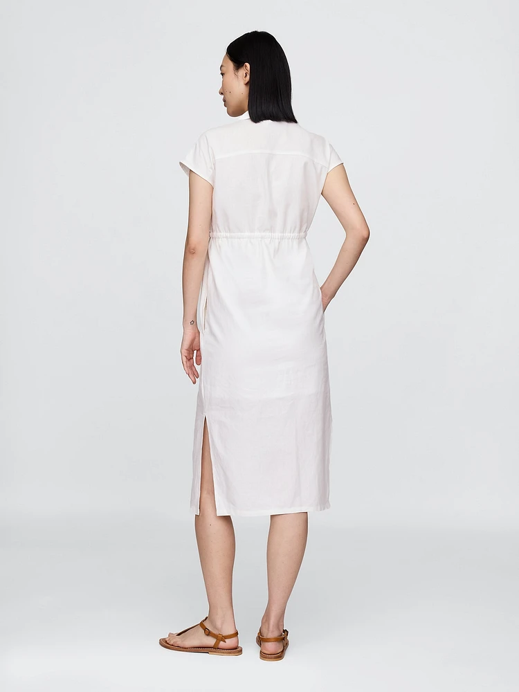 Maternity Linen-Blend Midi Shirtdress
