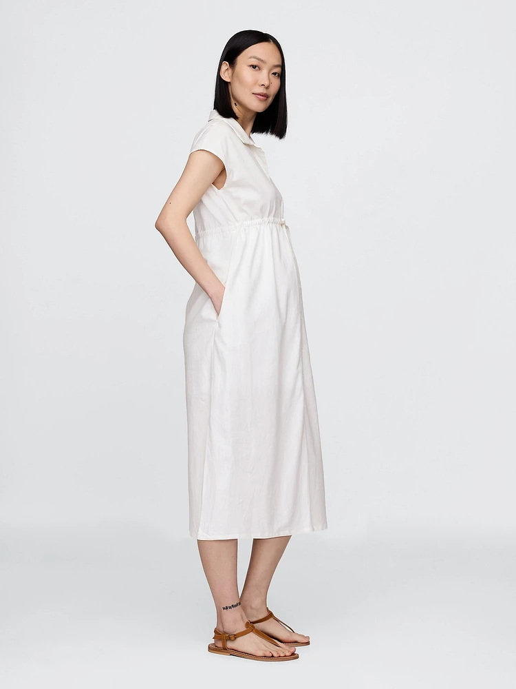 Maternity Linen-Blend Midi Shirtdress