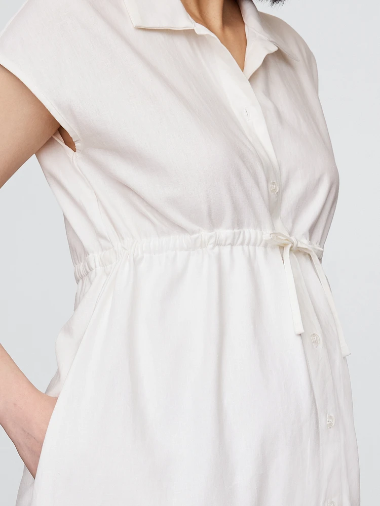 Maternity Linen-Blend Midi Shirtdress