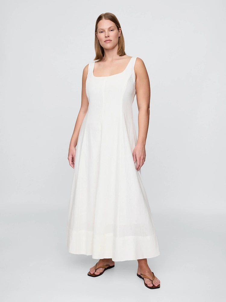 Linen-Blend Square-Neck Maxi Dress