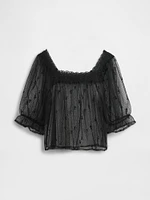 Sheer Tulle Embroidered Top