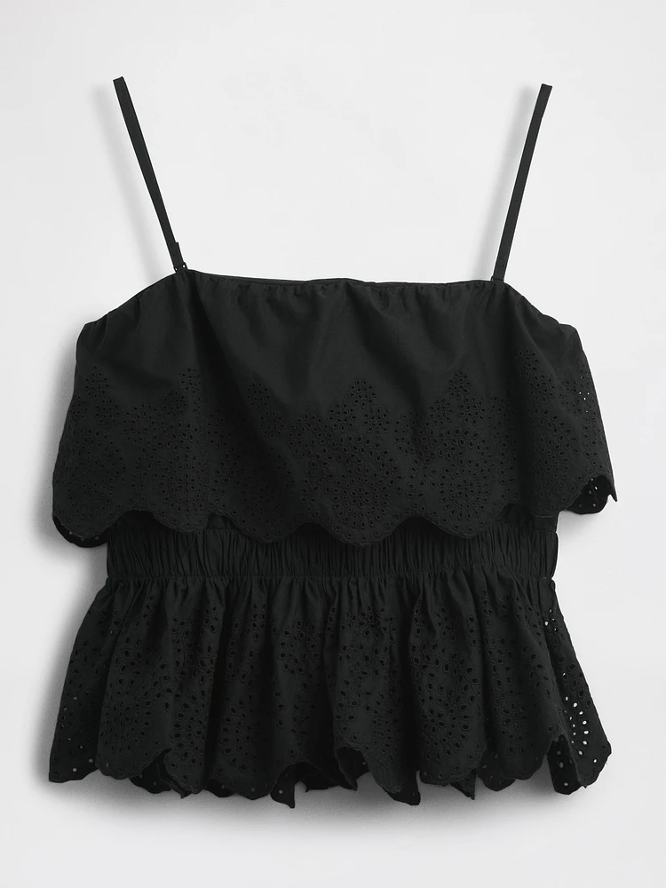 Poplin Eyelet Ruffle Top