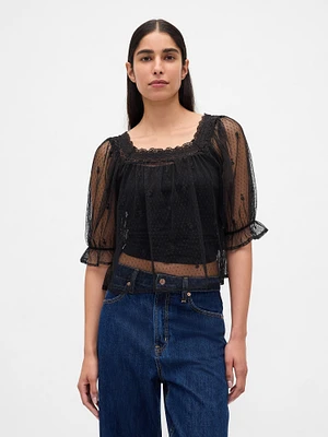Sheer Tulle Embroidered Top