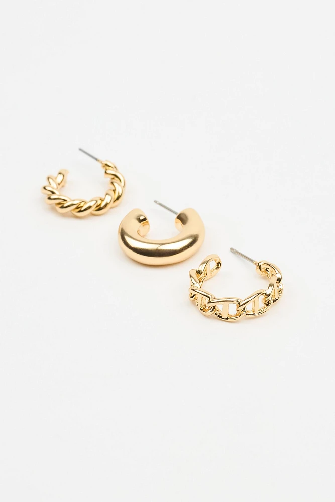 Ensemble de 3 boucles d’oreilles avec torsades et chaînes