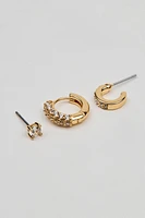 3 Pack Gem Stud & Hoop Earrings