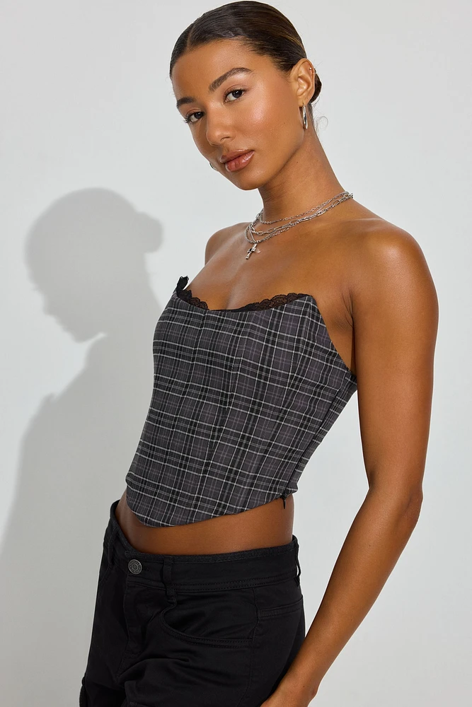 Bustier sans bretelles à bordure en dentelle