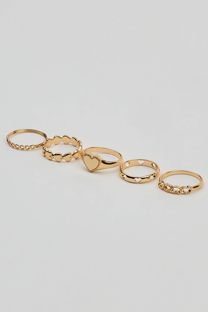 Set of 5 Allover Hearts Rings
