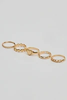 Set of 5 Allover Hearts Rings