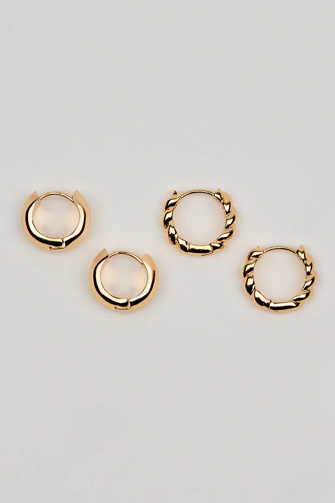 2 Pack Twisted & Smooth Huggy Earrings