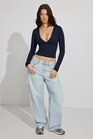 Sleek Plunge Neck Long Sleeve Top