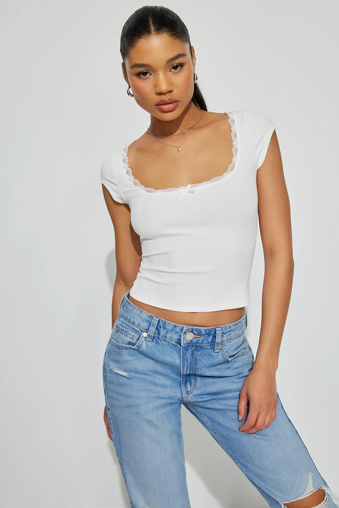 Myla Scoop Neck Lace Trim Rib Tee