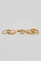 Set of 5 Allover Hearts Rings