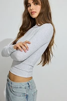 Ribbed Seamed Long Sleeve Crewneck Top