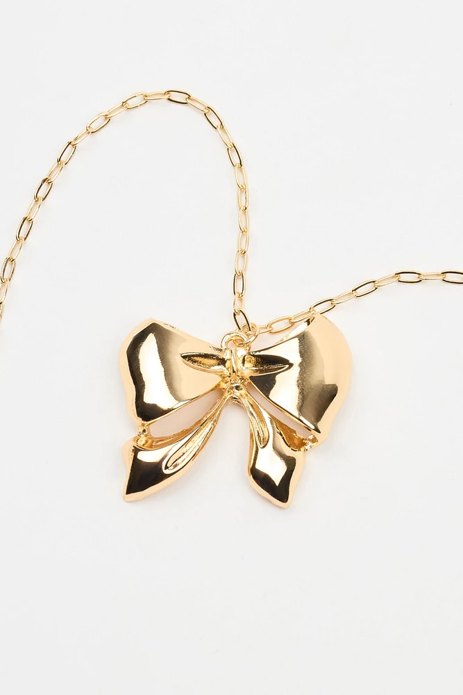 Oversized Metal Bow Necklace