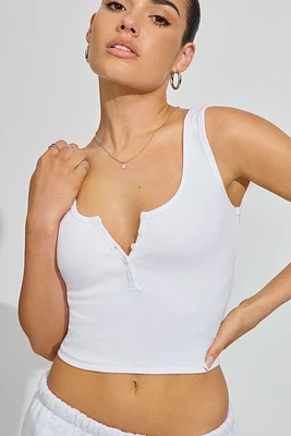 Scoop Neck Ribbed Henley Tank Top