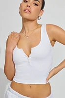 Scoop Neck Ribbed Henley Tank Top