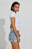 Short en denim à revers et taille basse