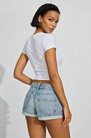 Short en denim à revers et taille basse