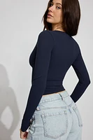 Sleek Plunge Neck Long Sleeve Top
