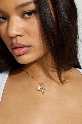 Cross, Pearl, & Heart Necklace