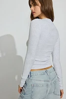Ribbed Seamed Long Sleeve Crewneck Top