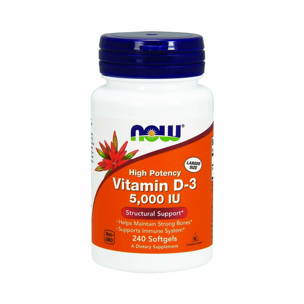 NOW Vitamin D-3 5 -000 Iu - 240 Softgels (120 Servings)