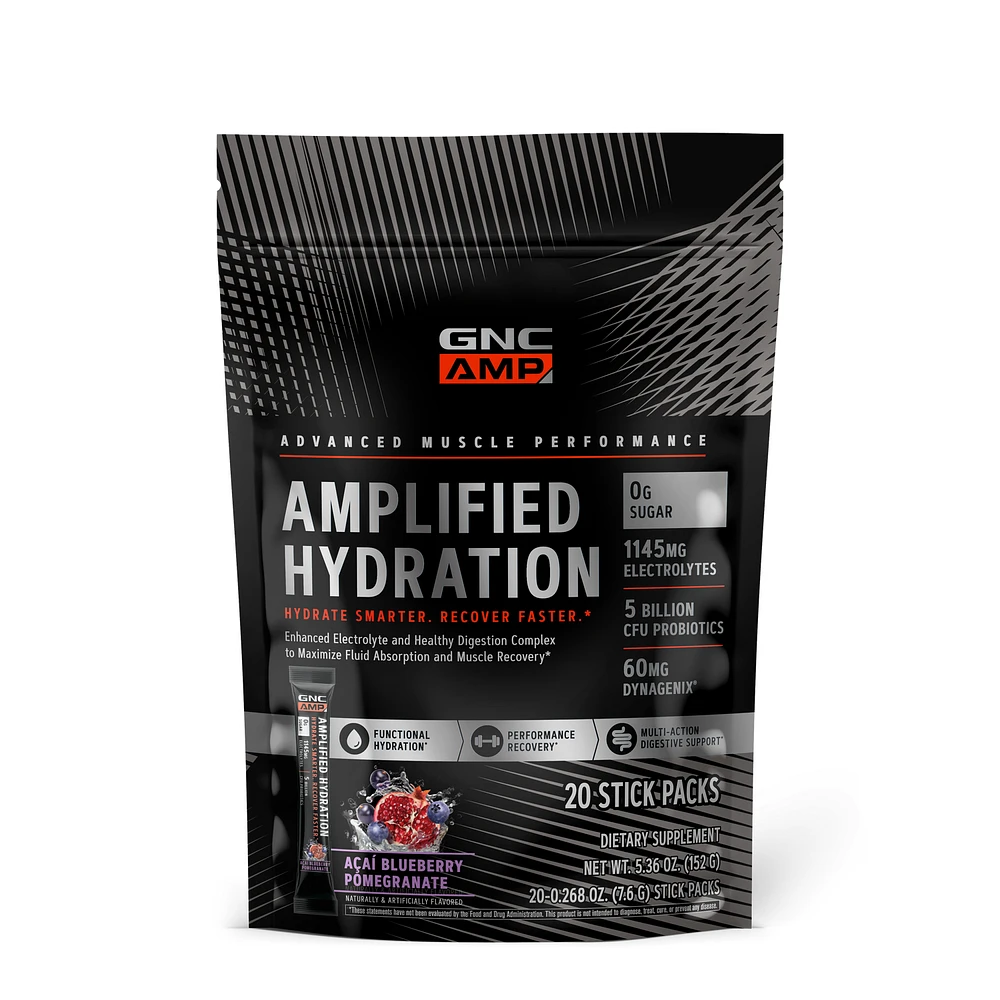 GNC AMP Amplified Hydration Healthy - Acai Blueberry Pomegranate (20 Stick Packs)