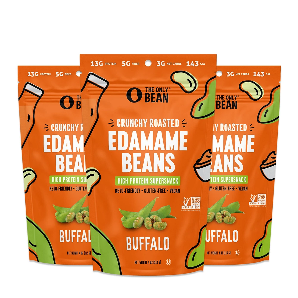 The Only Bean Crunchy Roasted Edamame Beans Vegan - Buffalo (3 Bags)