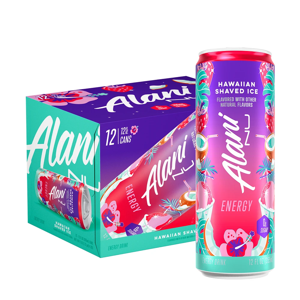 Alani Nu Hawaiian Shaved Ice - Energy Drink Vegan - 12Oz. (12 Cans) Zero Sugar