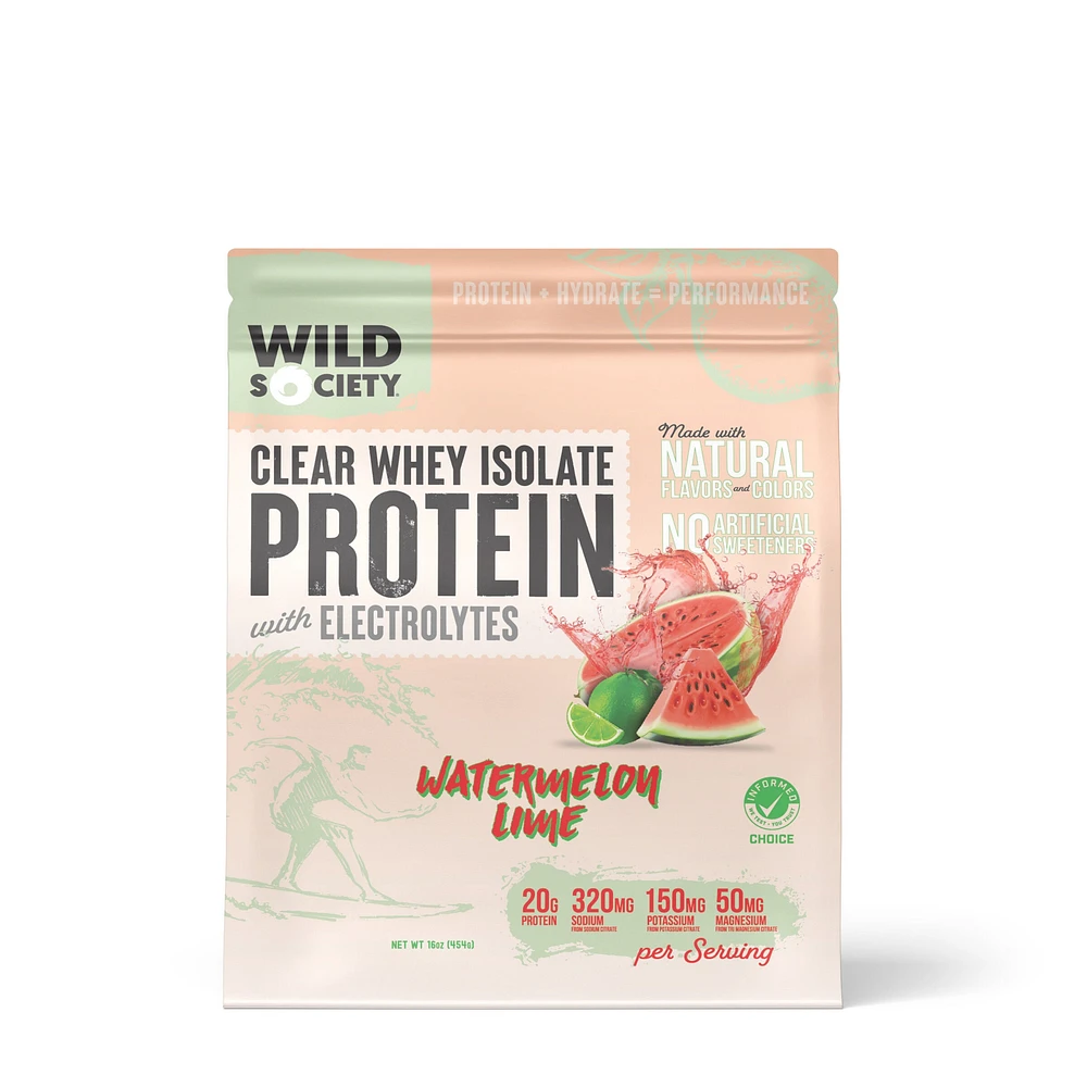 Wild Society Nutrition Clear Whey Isolate Protein with Electrolytes - Watermelon Lime (16 Servings)