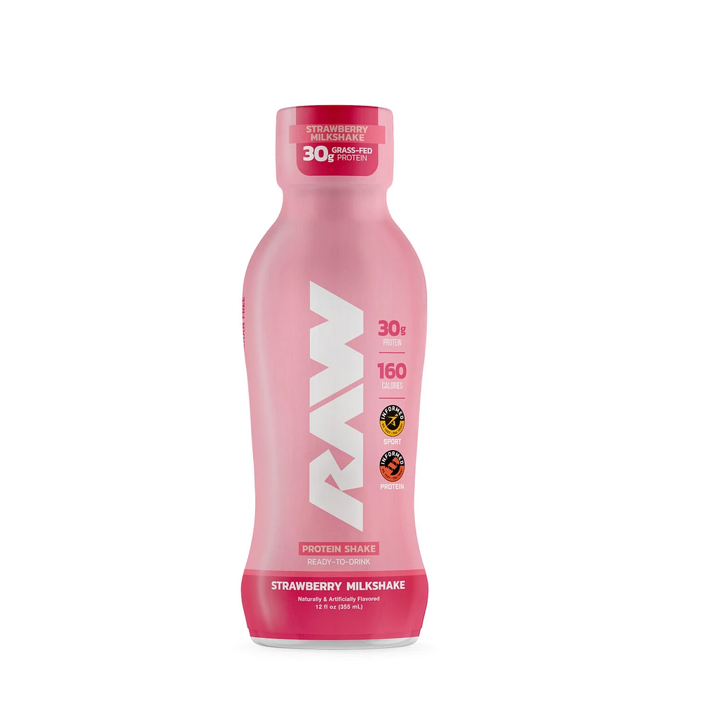 Raw Nutrition Protein Shake Rtd - Strawberry Milkshake 12 Fl Oz. (12 Bottles)