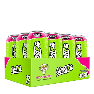 GHOST Energy Drink - Warheads Sour Watermelon 16Oz. (12 Cans) Zero Sugar