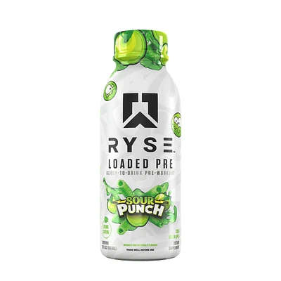 RYSE Loaded Pre-Workout Rtd - Sour Punch Green Apple 12 Fl Oz (12 Bottles)