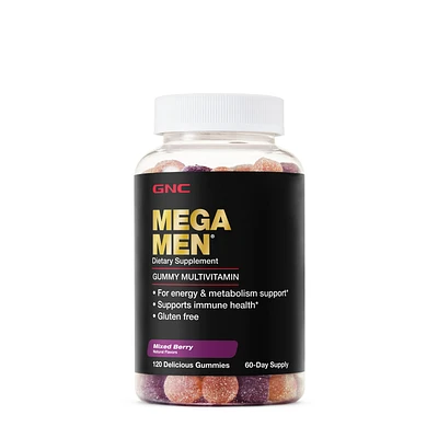 GNC Mega Men Gummy Multivitamin Gluten-Free - Mixed Berry 120 Gummies (60 Servings)