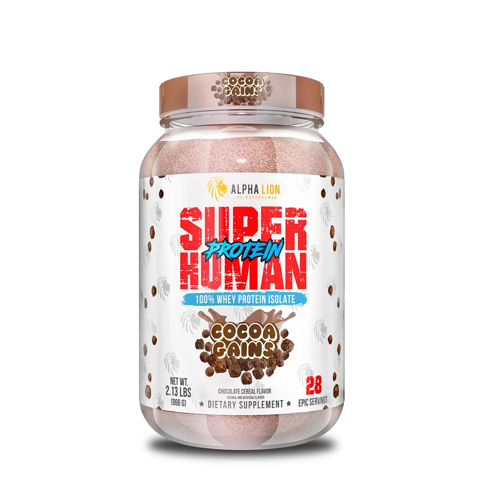 Alpha Lion Superhuman 100% Whey Protein Isolate - Cocoa Buffs Chocolate Cereal Flavor 28 Servings