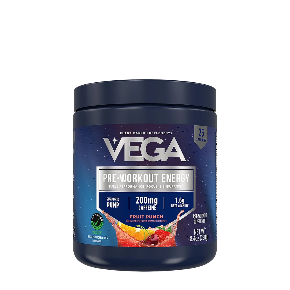 Vega Pre-Workout Energy Vegan - Fruit Punch (25 Servings) Zero Sugar