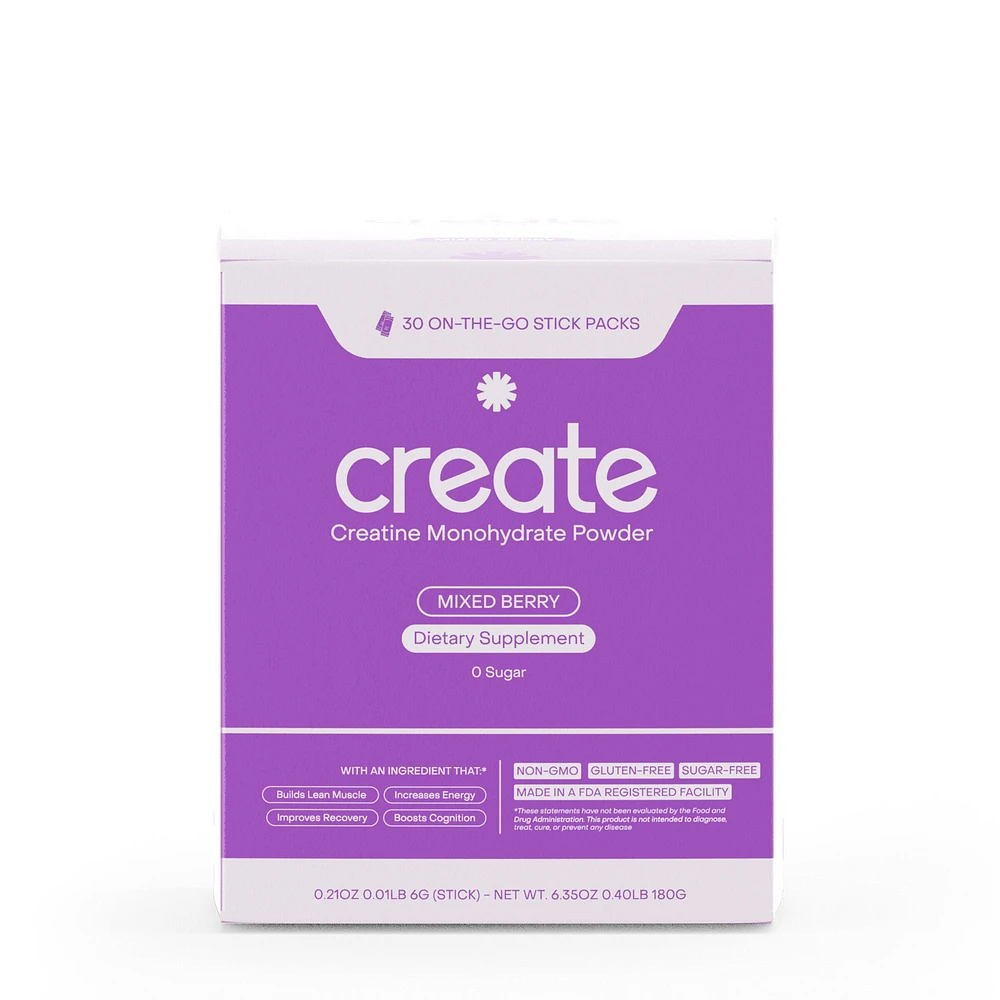 Create Wellness Creatine Monohydrate On-The-Go Stick Packs Vegan - Mixed Berry (30 Packs)
