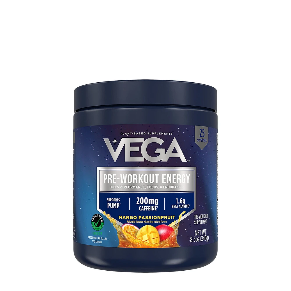Vega Pre-Workout Energy Vegan - Passion Fruit (25 Servings) Zero Sugar