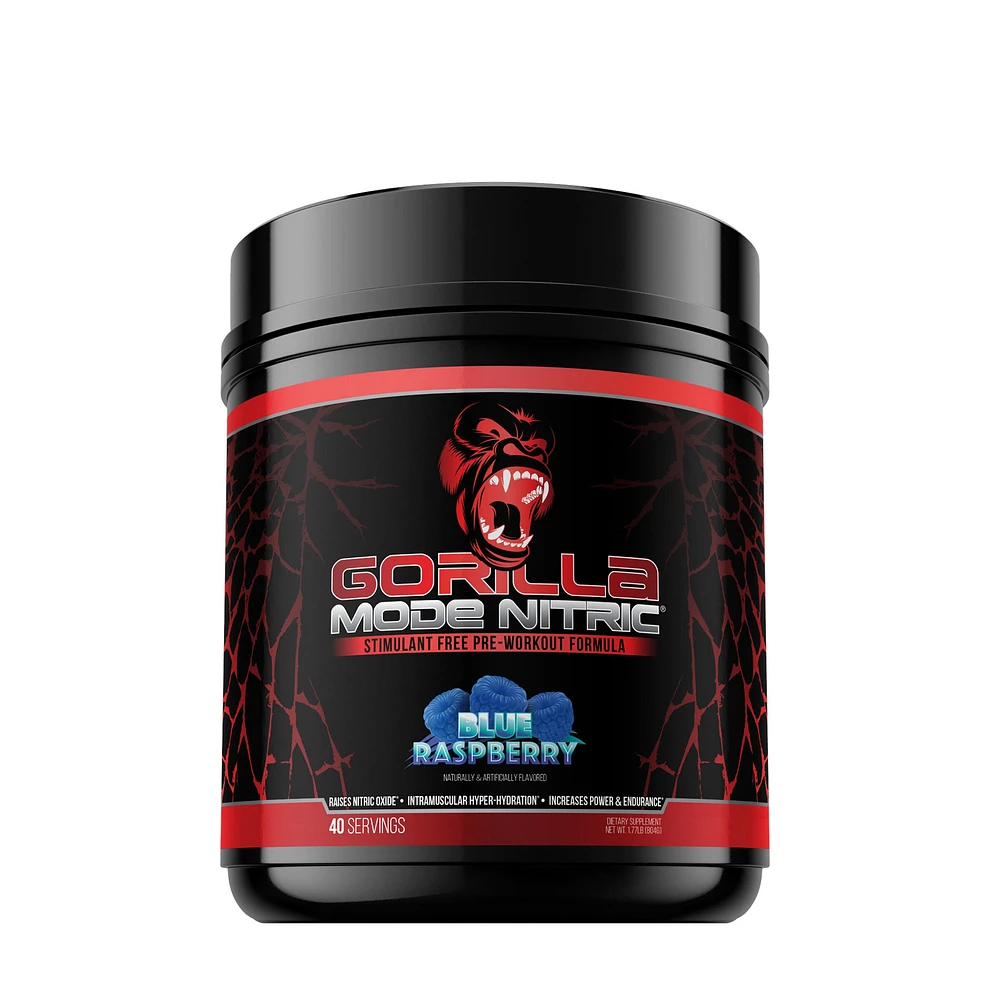 Gorilla Mind Mode Nitric Stim Free Pre-Workout - Blue Raspberry (40 Servings)