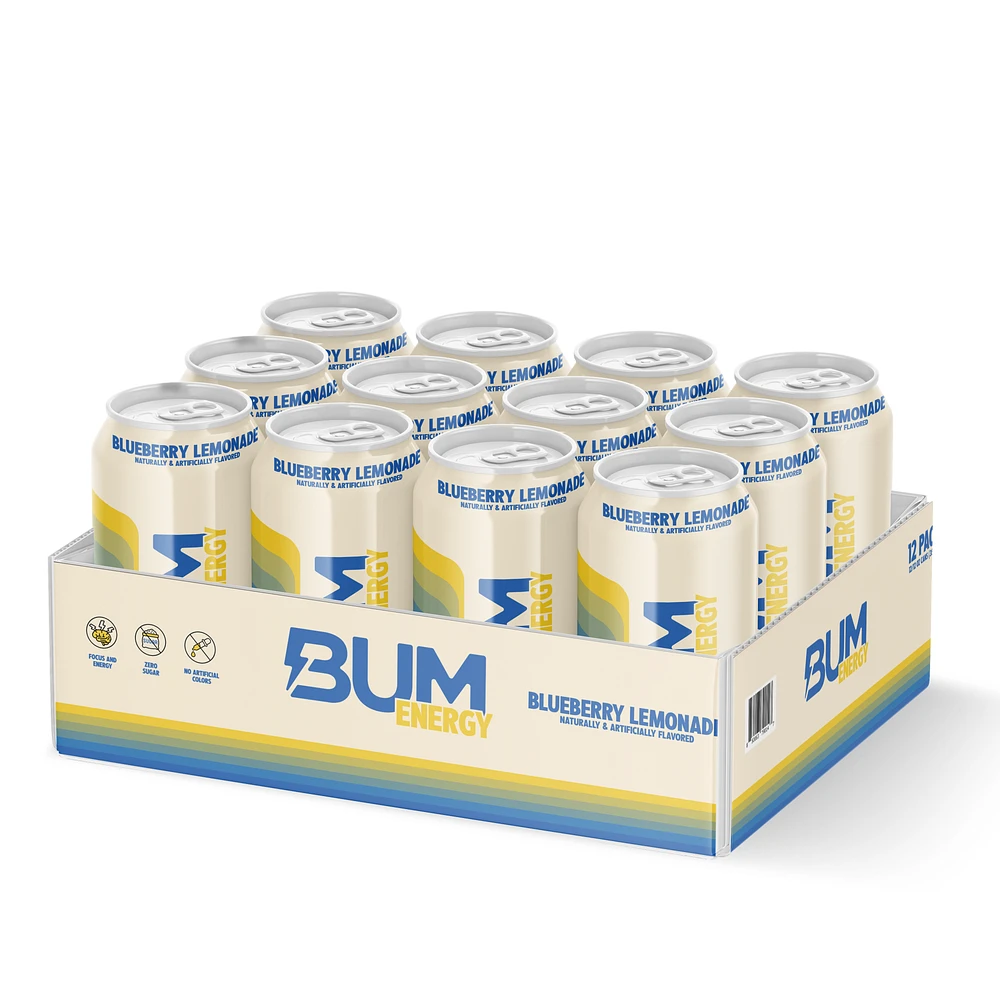 Bum Energy Drink - Blueberry Lemonade 12Oz. (12 Cans) Zero Sugar