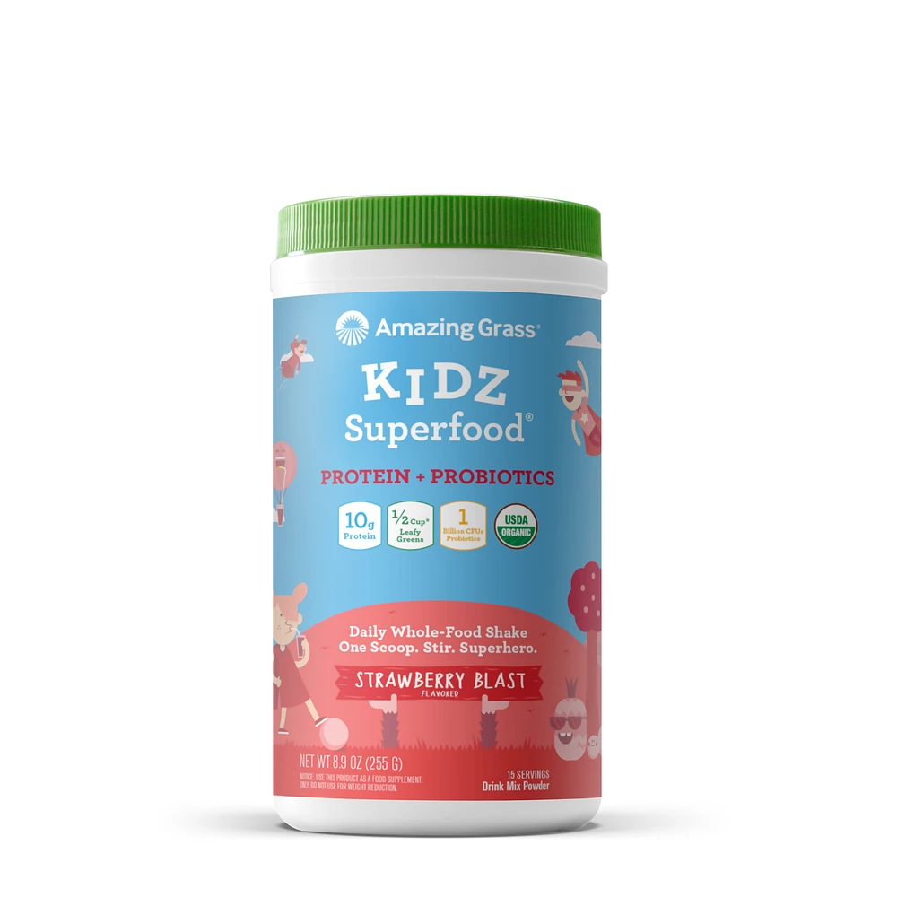 Amazing Grass Kidz Superfood Protein + Probiotics Healthy - Strawberry Blast (15 Servings)
