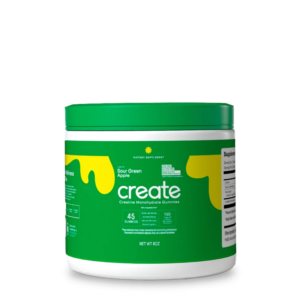 Create Wellness Creatine Monohydrate Gummies - Sour Green Apple 45 (15 Servings)