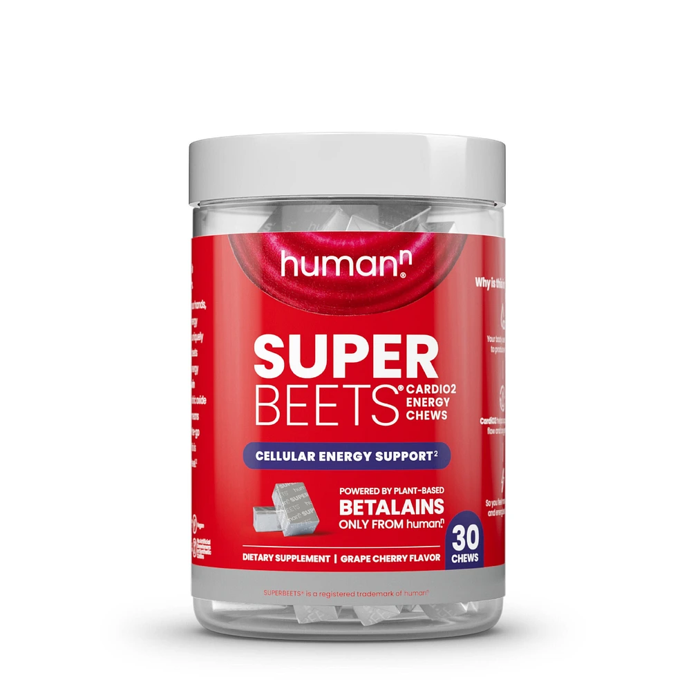 HumanN Superbeets Cardio Energy Chews: Cellular Support - Grape Cherry 30 Chews (30 Servings)