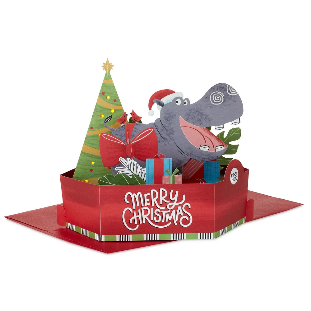 Happy Hippo Under the Tree Musical 3D Pop-Up Christmas Card With Light for only USD 10.99 | Hallmark