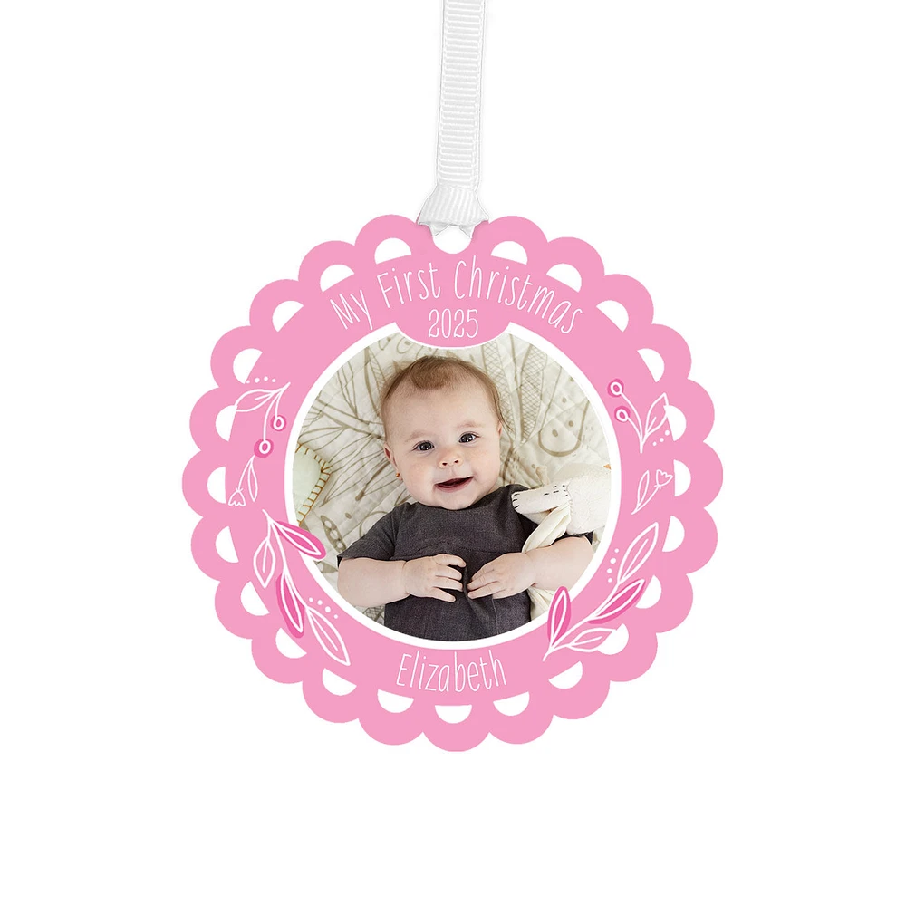 Baby's First Christmas Scalloped Metal Personalized Ornament