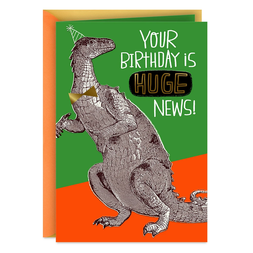 Huge News Party Dinosaur Funny Birthday Card for Kids for only USD 2.99 | Hallmark
