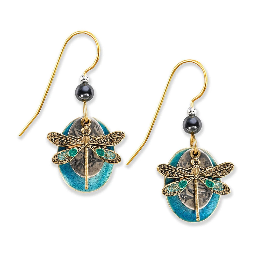 Silver Forest Dragonfly Layered Turquoise Oval Drop Earrings for only USD 23.00 | Hallmark